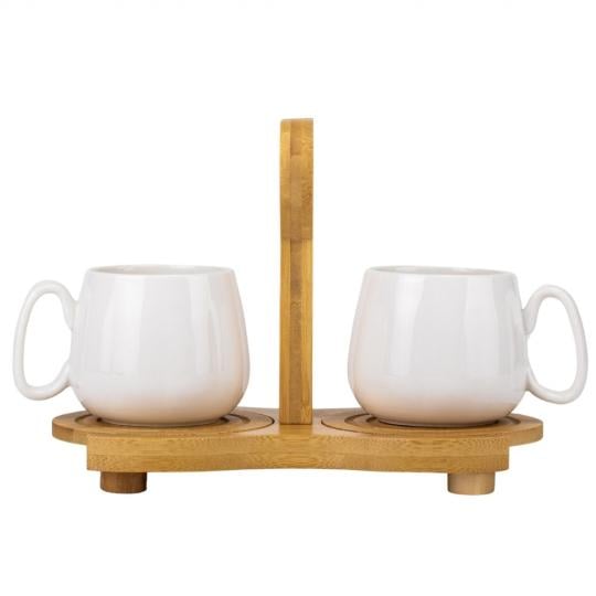 Набор кружок Elisey Дуэт керамических с бамбуковой подставкой 230 мл Белый (135-81-9184-007)