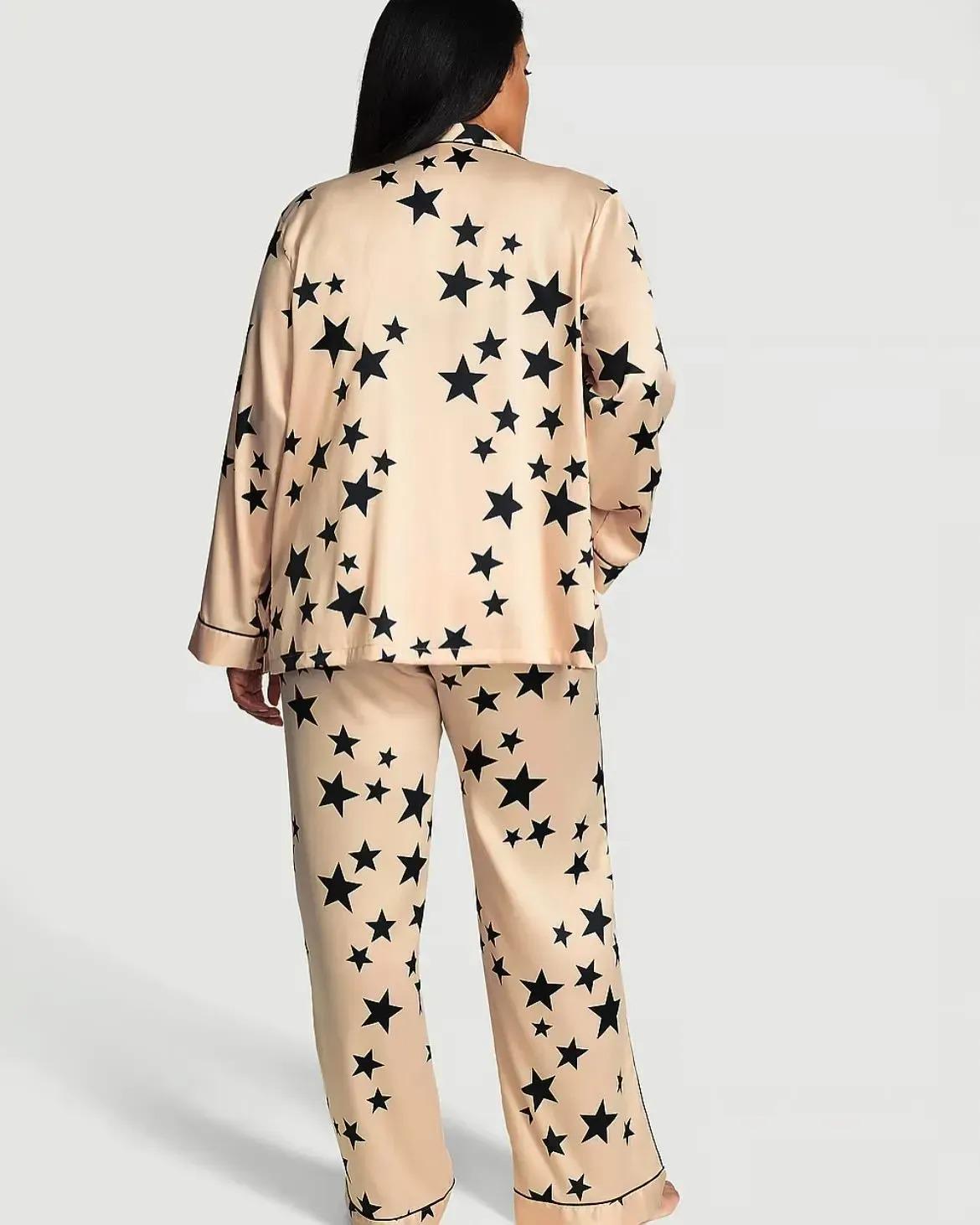 Піжама сатинова сорочка/штани Victoria's Secret Glazed Satin Long Pajama Set Regular L Бежевий (2681218D) - фото 2 Піжама сатинова сорочка/штани Victoria's Secret Glazed Satin Long Pajama Set Regular L Бежевий (2681218D) - фото 2