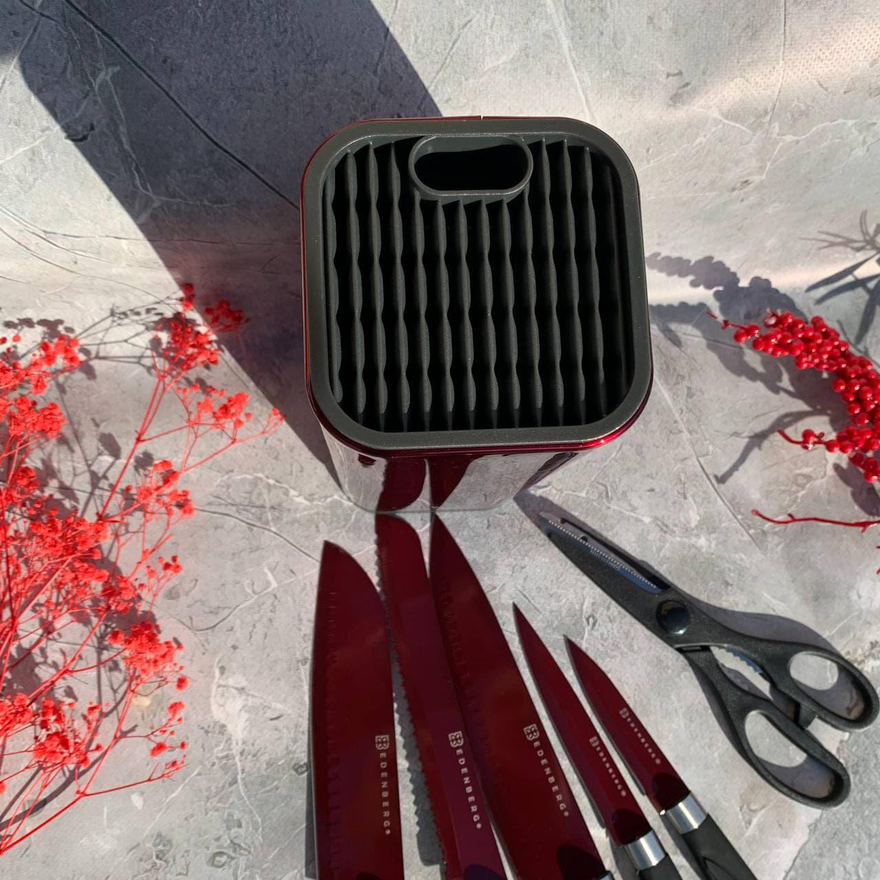 Набор кухонных ножей с подставкой Edenberg EB-11027 антибактериальное покрытие 7 предметов Красный (2530555684) - фото 9 Набор кухонных ножей с подставкой Edenberg EB-11027 антибактериальное покрытие 7 предметов Красный (2530555684) - фото 9