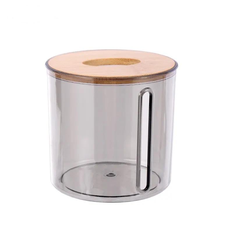 Контейнер-органайзер для салфеток пластиковый круглый с деревянной крышкой Контейнер-органайзер для салфеток пластиковый круглый с деревянной крышкой