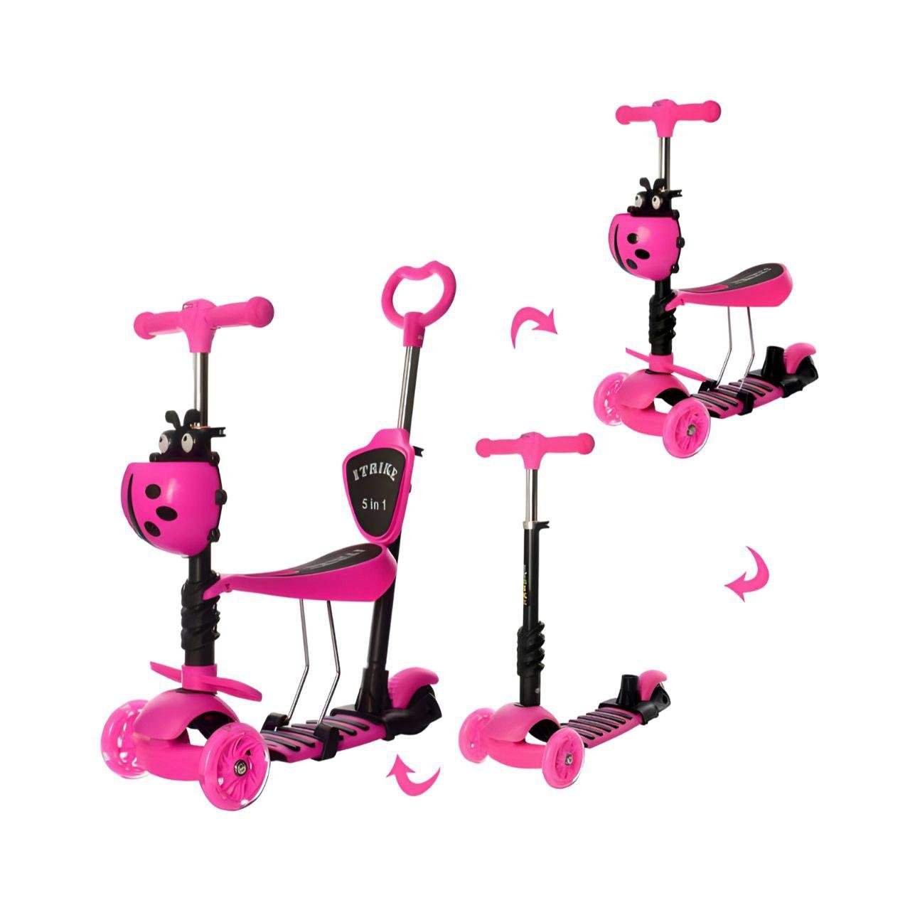 Самокат JR 3-026-L-P складной с подсветкой колес и фарой Розовый (24757386) - фото 2