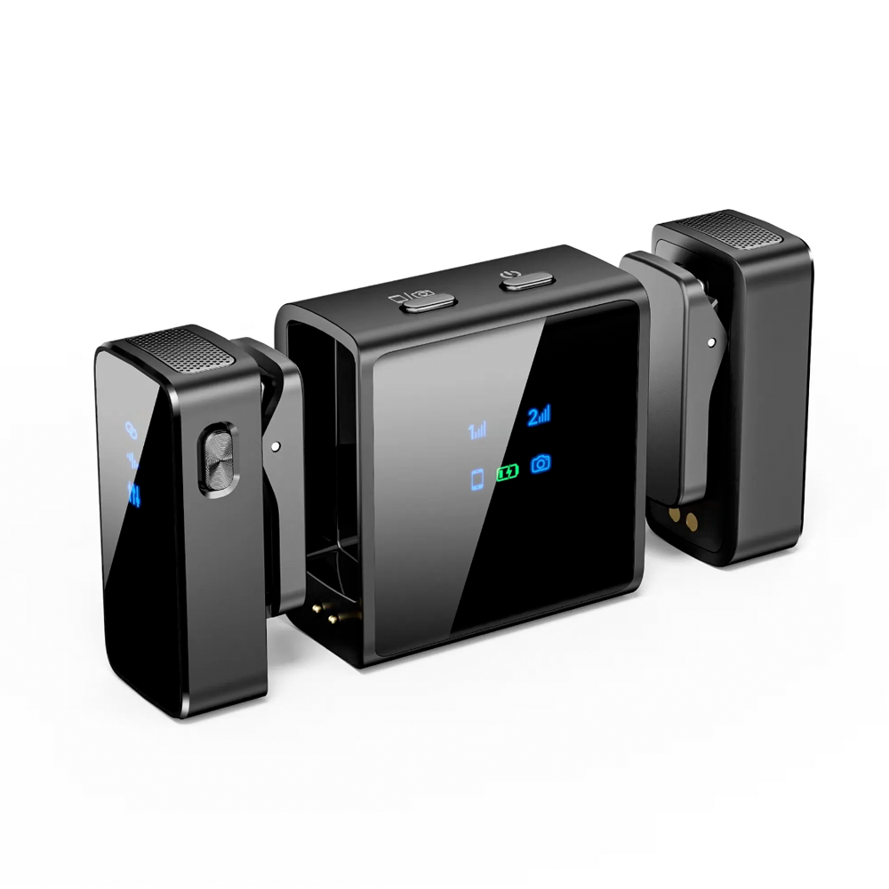 Микрофон петличный беспроводной Savetek M7 2в1 с двойным адаптером для телефонов Android и iPhone Черный