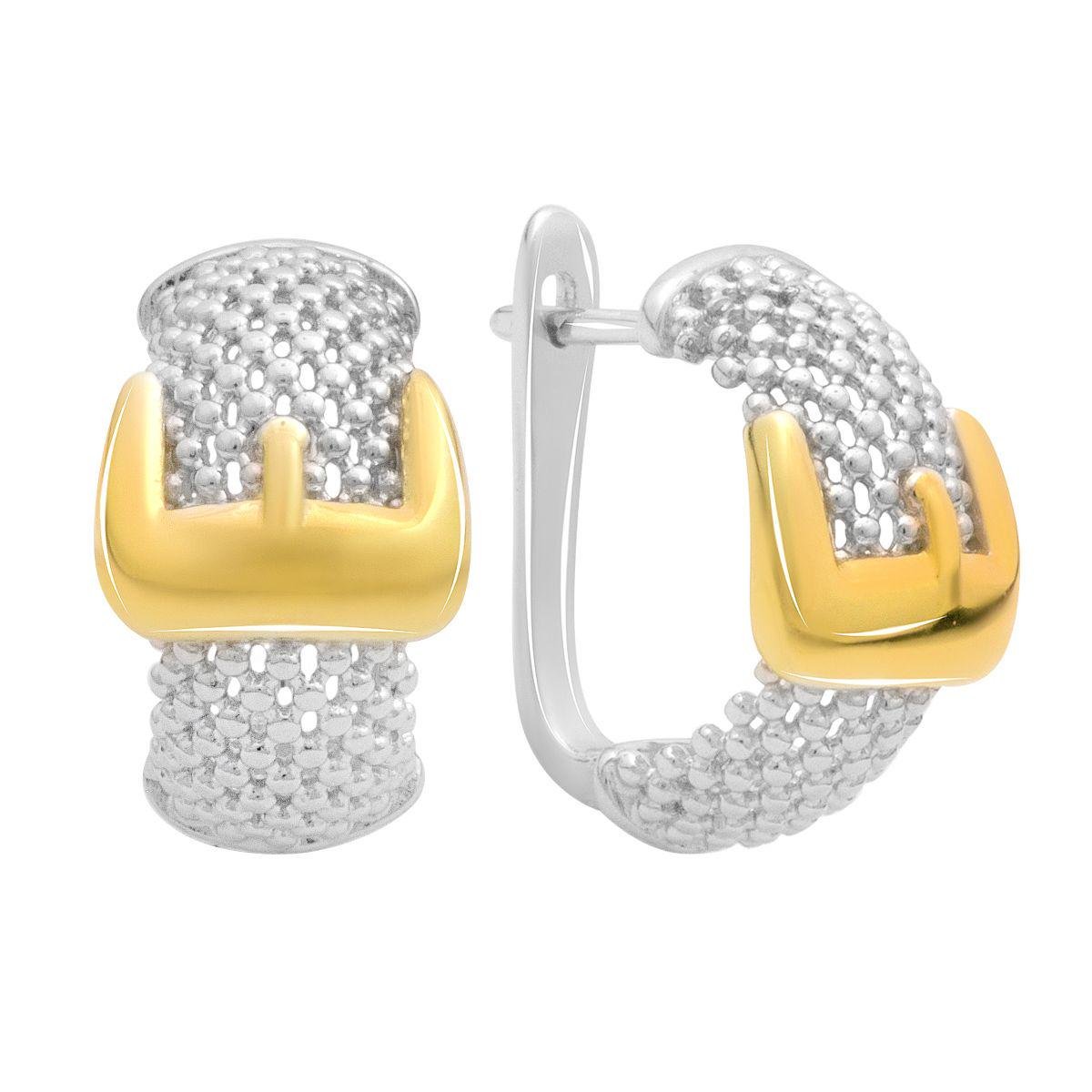 Серьги серебряные LoveR с рельефным покрытием и вставками под золото в форме пряжки