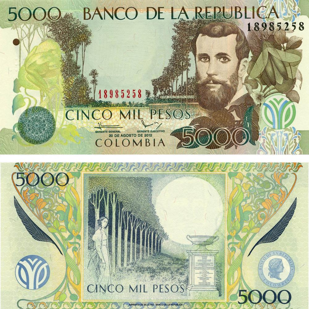 Коллекционная банкнота Колумбия 5000 песо 2012 UNC P452n (Б05534)
