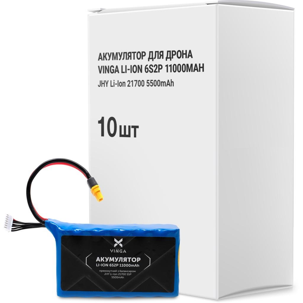 Акумуляторний блок Vinga Li-Ion 6S2P 11000mAh коробка 10 шт. (JHY Li-Ion 21700 5500mAh)
