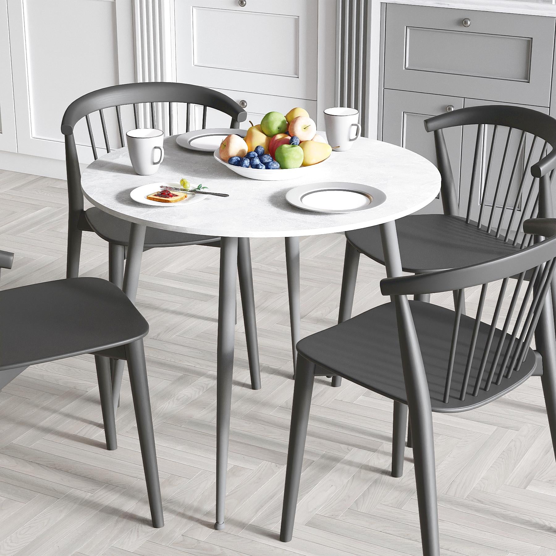 Обідній стіл круглий Ferrum-decor OPTIMA 5 ніжки конусні метал/ДСП 16 мм 750x900x900 мм Чорний/Бетон (FRD-107486)