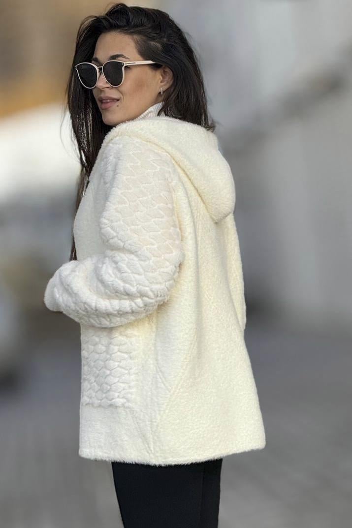 Кардиган женский из альпаки с мехом S-M Молочный (194455) - фото 2 Кардиган женский из альпаки с мехом S-M Молочный (194455) - фото 2