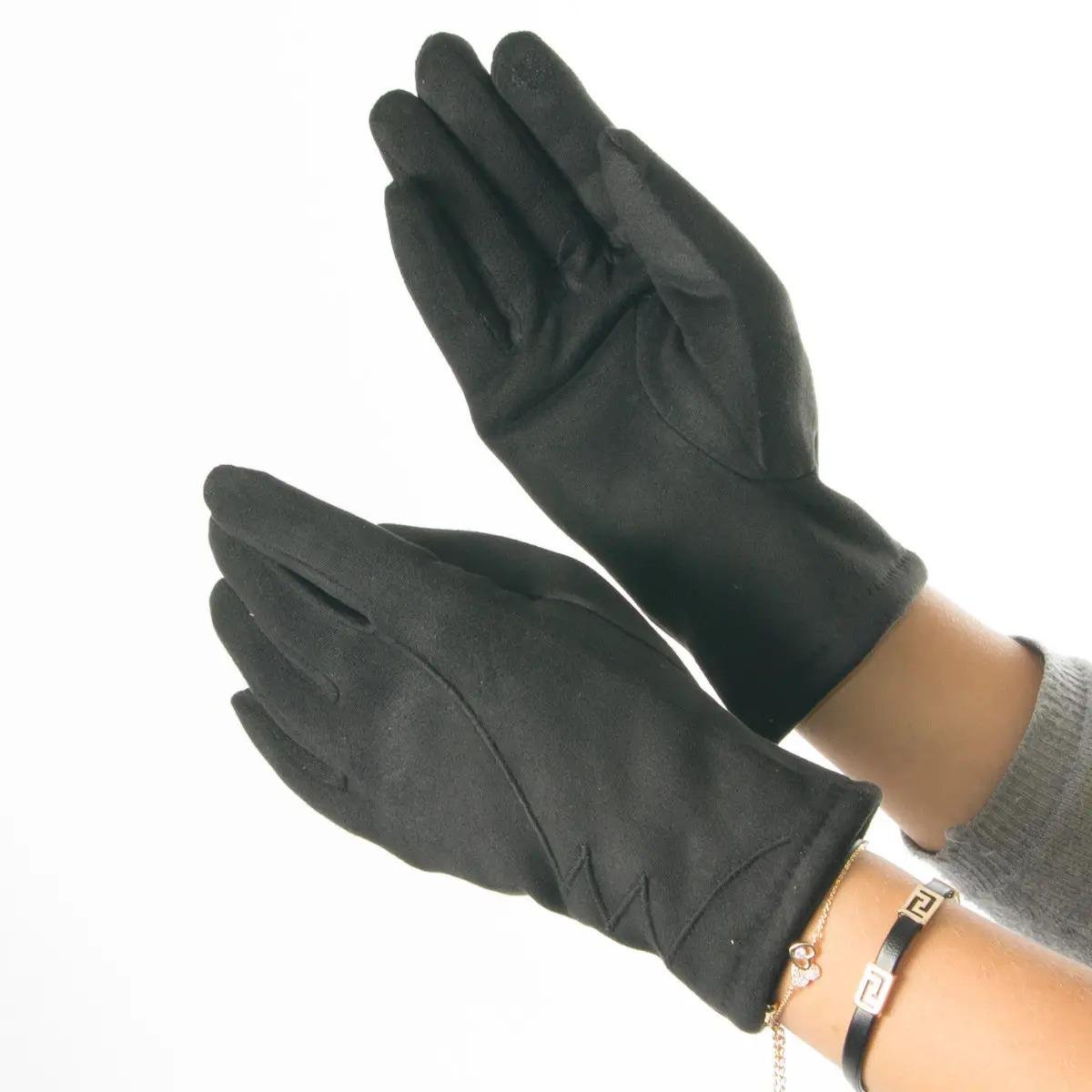 Перчатки женские из искусственной замши с узором S (№19-1-51-5)