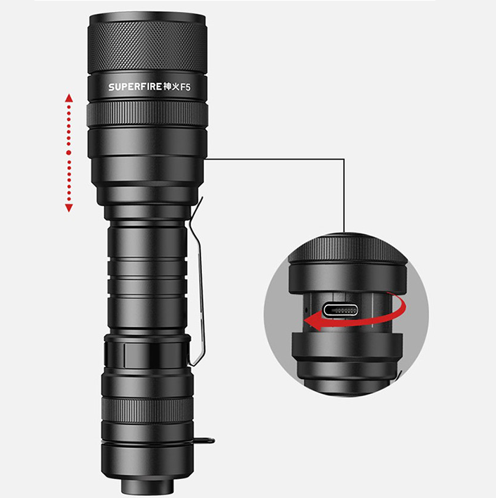 Ліхтар ручний акумуляторний з зумом SuperFire 1100 Lm IP43 ( F5) - фото 4