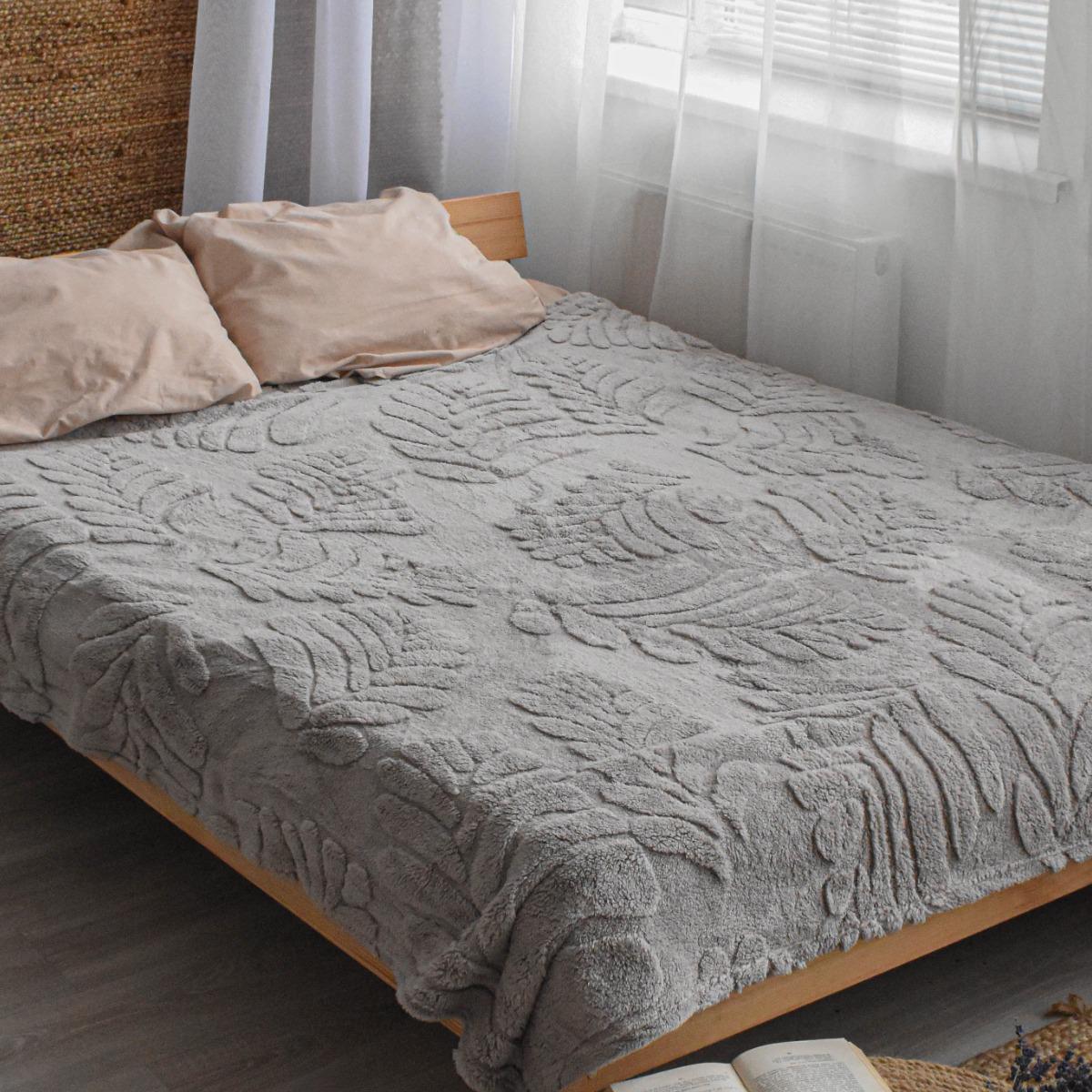 Плед пухнастий Koloco Листя двоспальний 180х220 см Сірий (38507) - фото 1 Плед пухнастий Koloco Листя двоспальний 180х220 см Сірий (38507) - фото 1