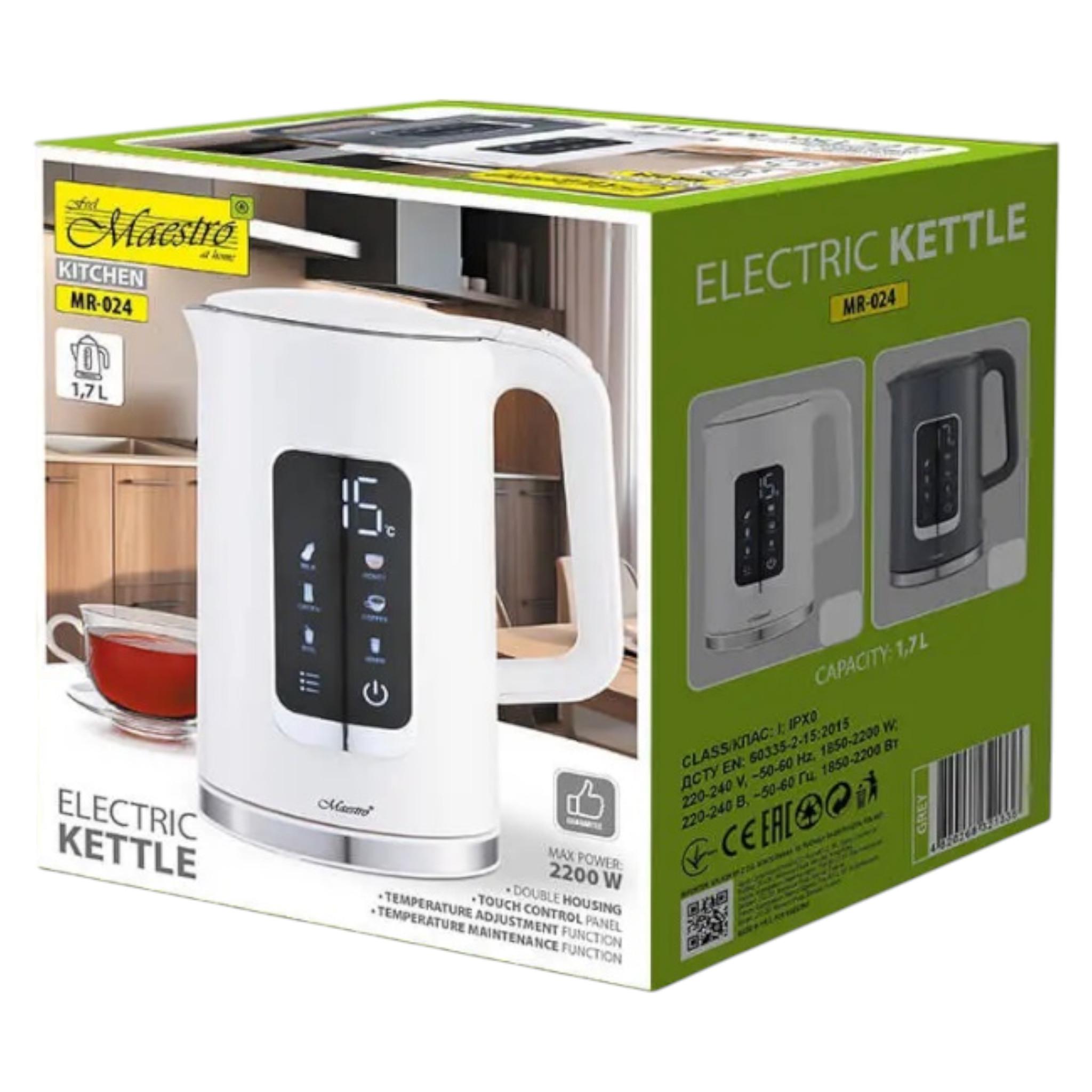 Электрочайник Maestro MR-024 с сенсорной панелью 2200 Вт 1,700 мл Grey (K_MR-024) - фото 2