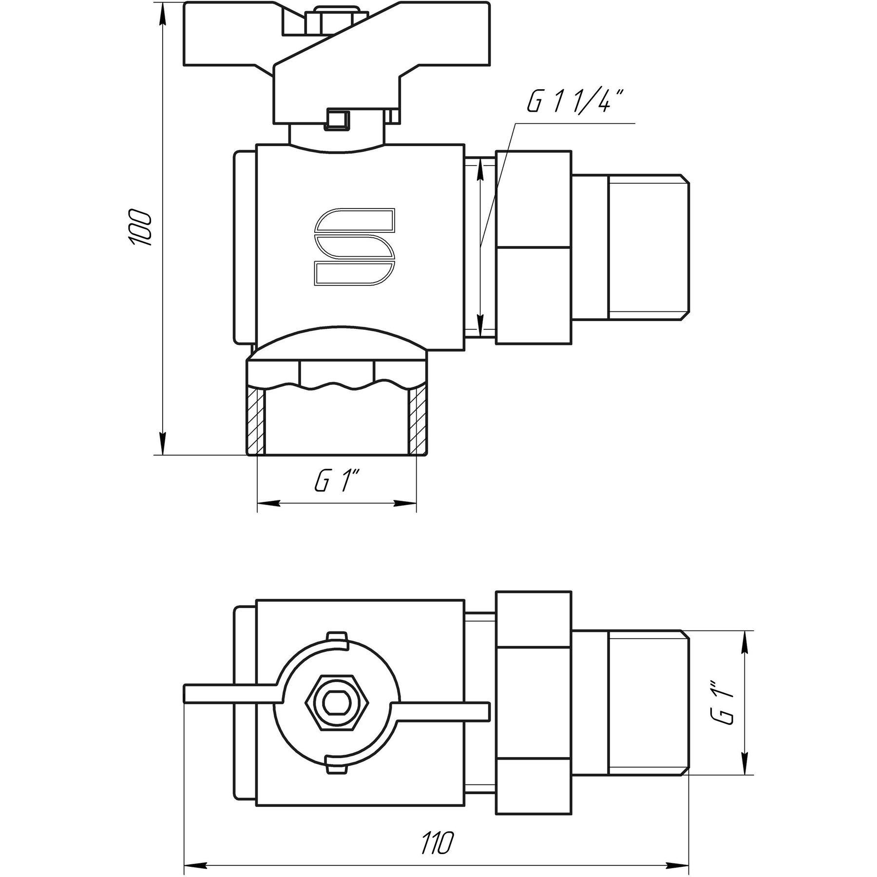 Кран кульовий кутовий з американкою SELBA 1″ SL1543 (GSR-000015716) - фото 2