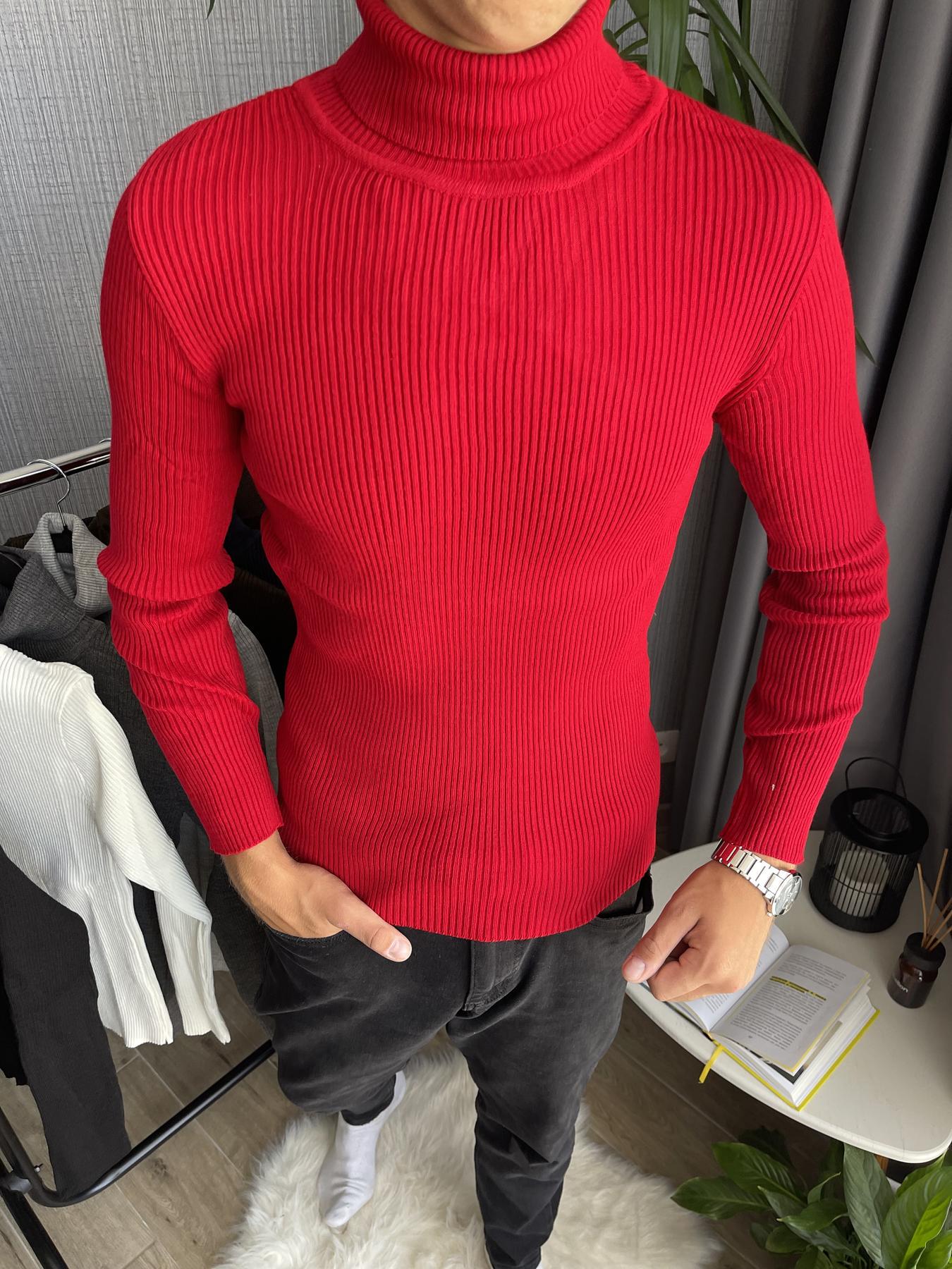 Гольф мужской с высокой горловиной в рубчик M Красный (26535/5/1) - фото 5
