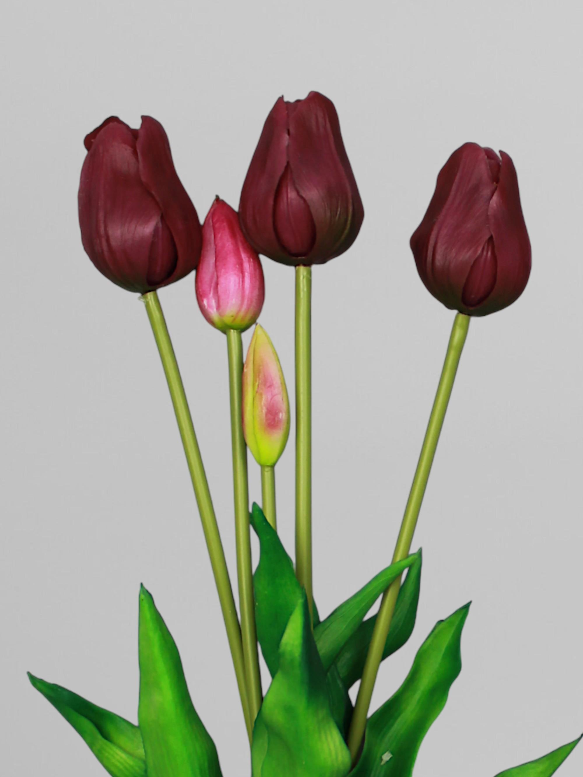 Искусственный букет тюльпанов из латекса 41 см 5 шт Фиолетовый (К07066)