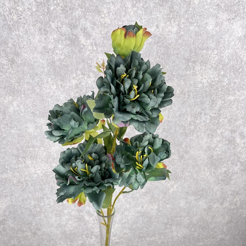 Искусственные цветы Пион на 5 цветков пышный Изумрудный (2750-5)