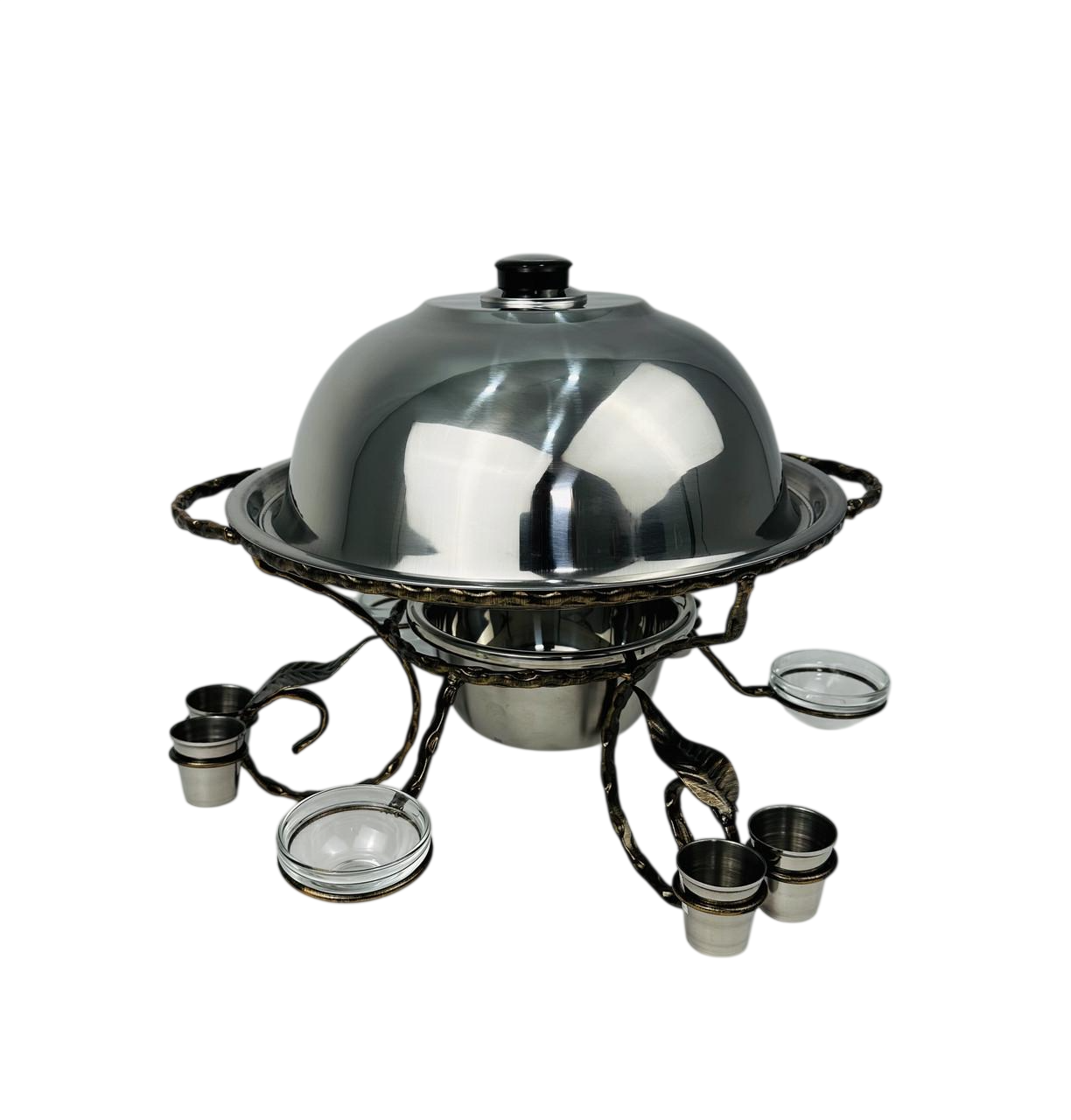 Садж для подачи шашлыка Grill Master с крышкой усиленный с соусницами и рюмками 36 см (147-10-SJ-6567)
