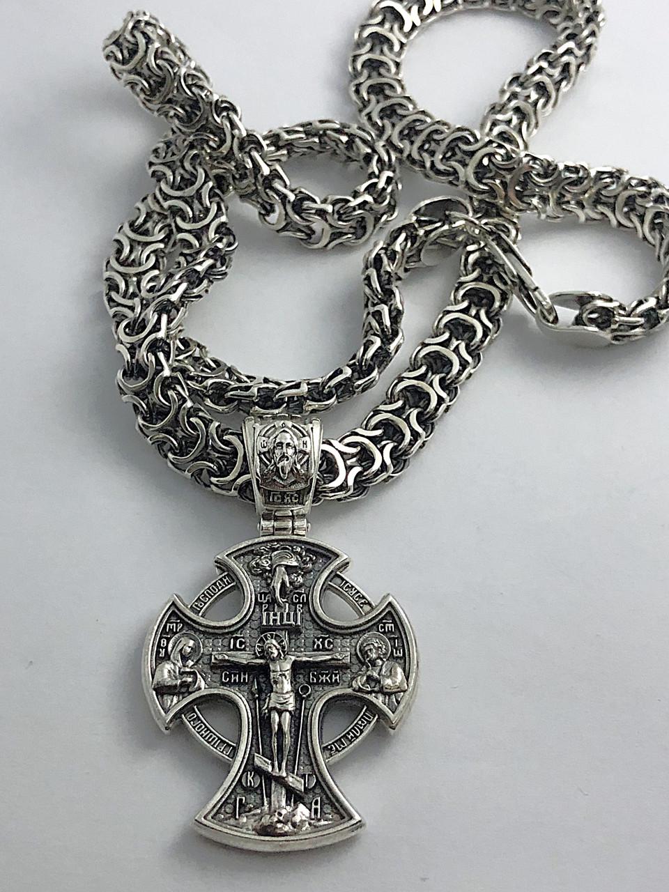 Комплект мужской серебряный мужской цепочка Рамзес 60 см и мужской серебряный крестик с образом Георгия 19 г