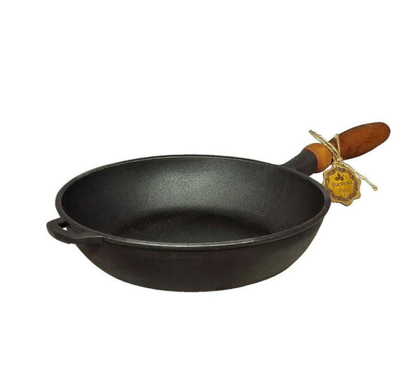 Сковорода Maysternya чавунна 28х6 см з дерев'яною ручкою (Т306) Сковорода Maysternya чавунна 28х6 см з дерев'яною ручкою (Т306)