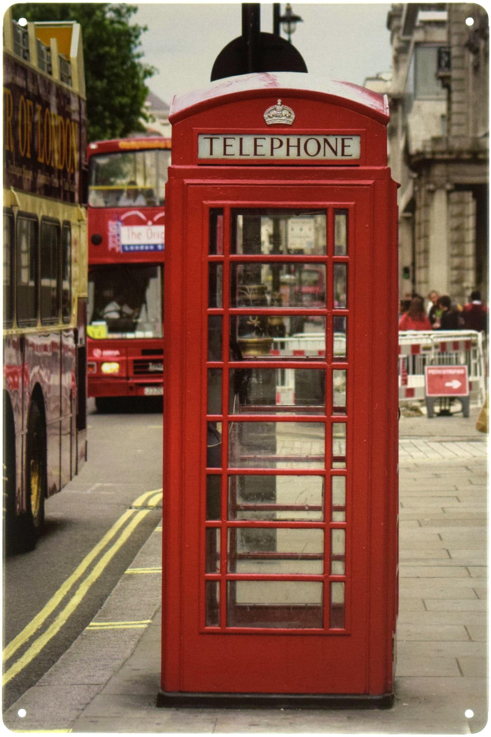 Табличка металлическая Красная Телефонная Будка/Red Telephone Box 20x30 см