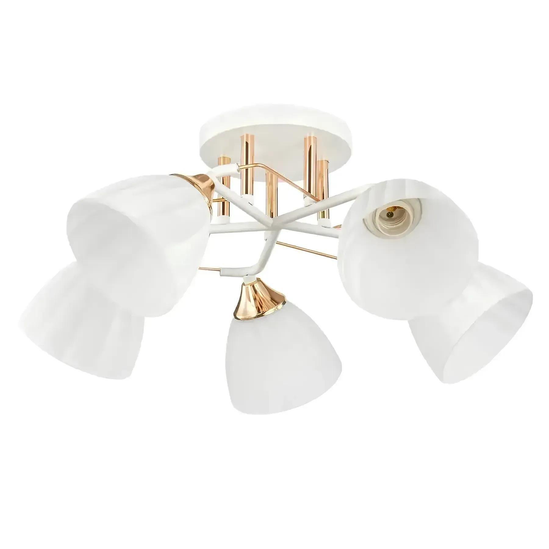 Люстра потолочная Interees V 6201-5 WH+FG с металлическим каркасом под пять ламп Е27 IP20 60W Белый/Золотой (00000140796)