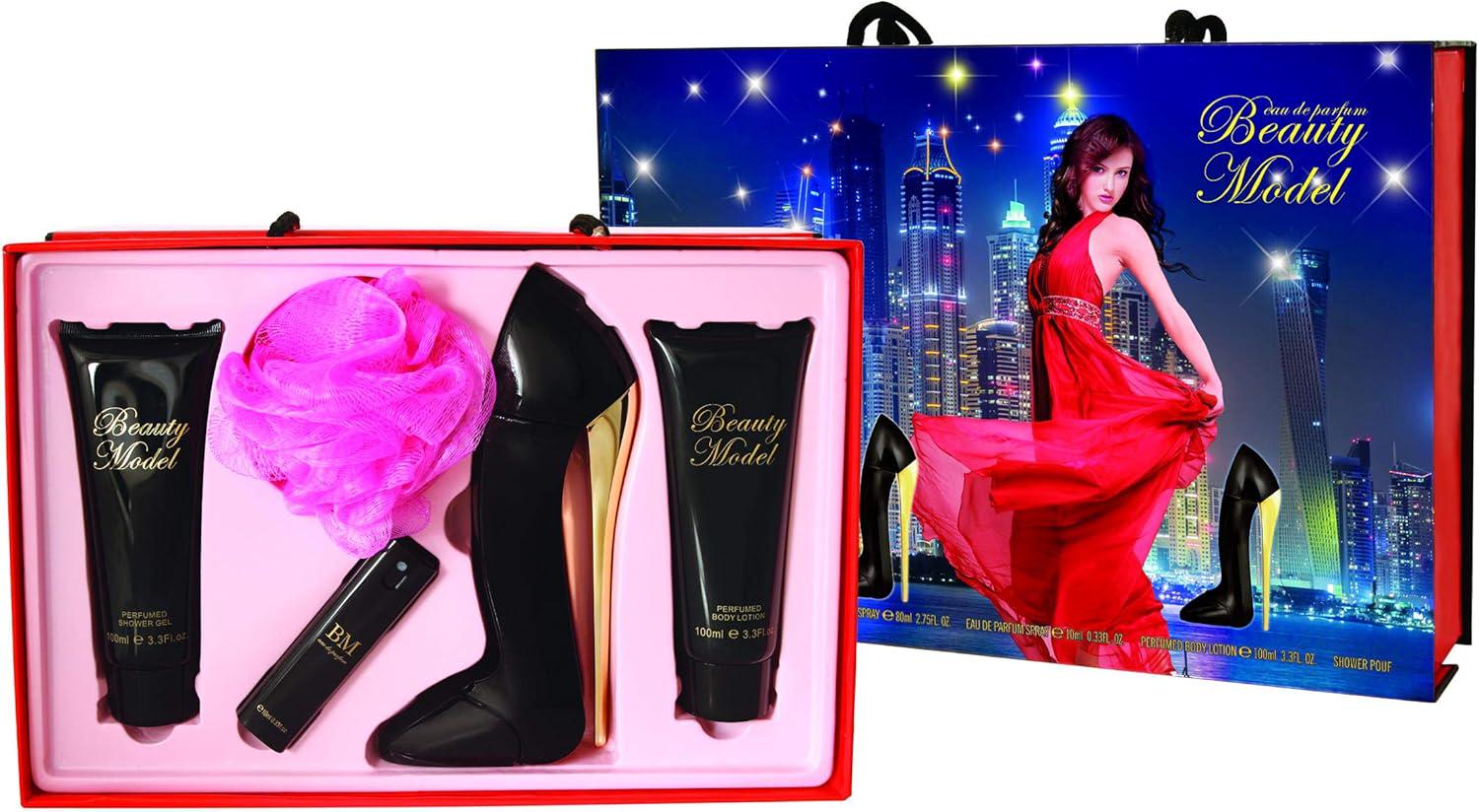 Набір для жінок BEAUTY MODEL парфуми/міні-спрей/лосьйон/гель/губка Чорний (ML-55555)