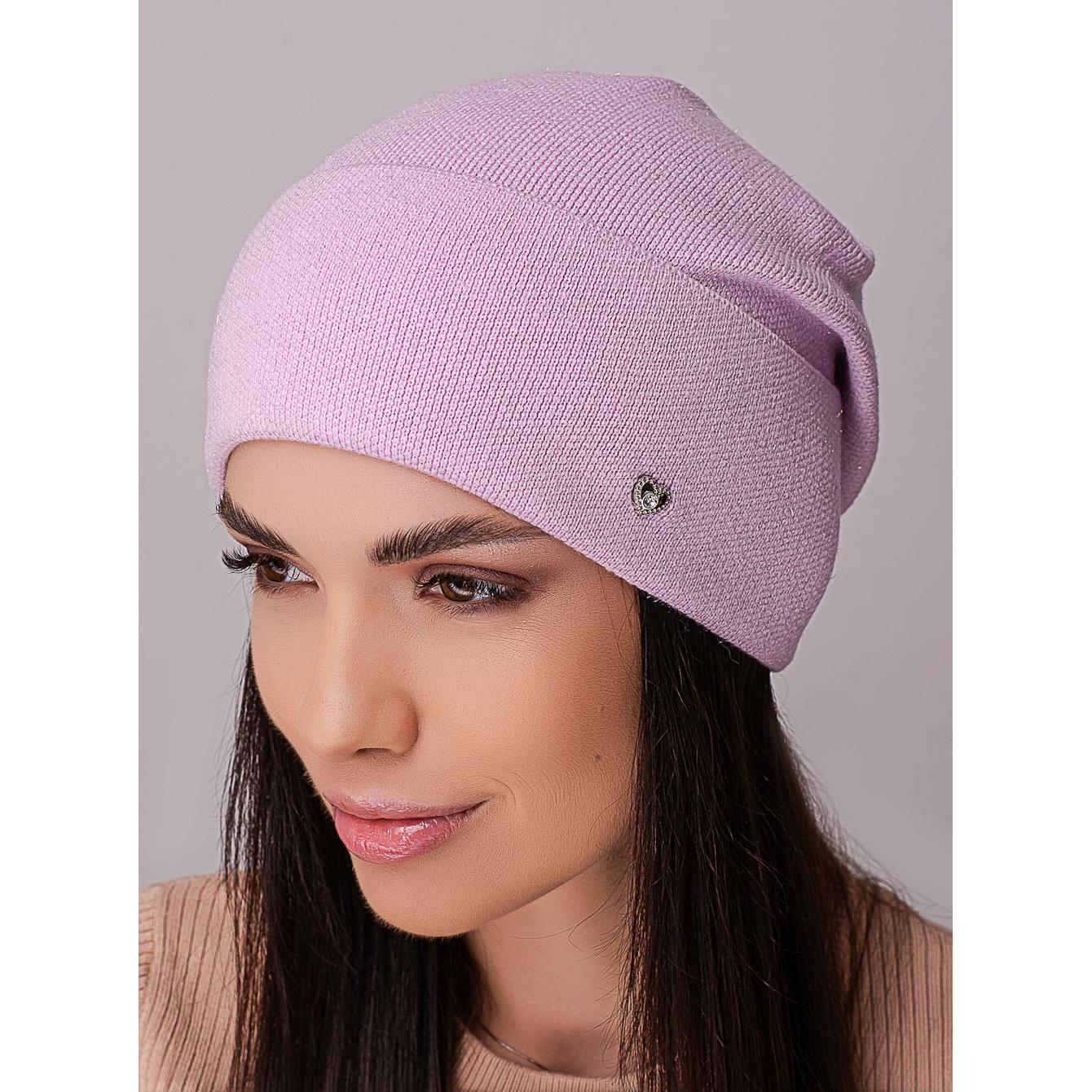 Шапка жіноча Leks ІНДІГО без підкладки вовняна з відворотом гладкого в'язання one size Бузковий (215453) - фото 1