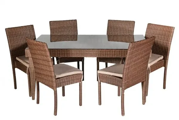 Комплект садових меблів Мокко Максі на металевому каркасі зі штучного ротанга стіл/6 стільців Чорний/Тютюн (CNT00008760)