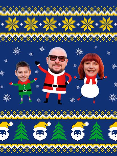 Плед плюшевый Семейное Рождество однослойный 135х150 см Сине-желтый (114611-8)