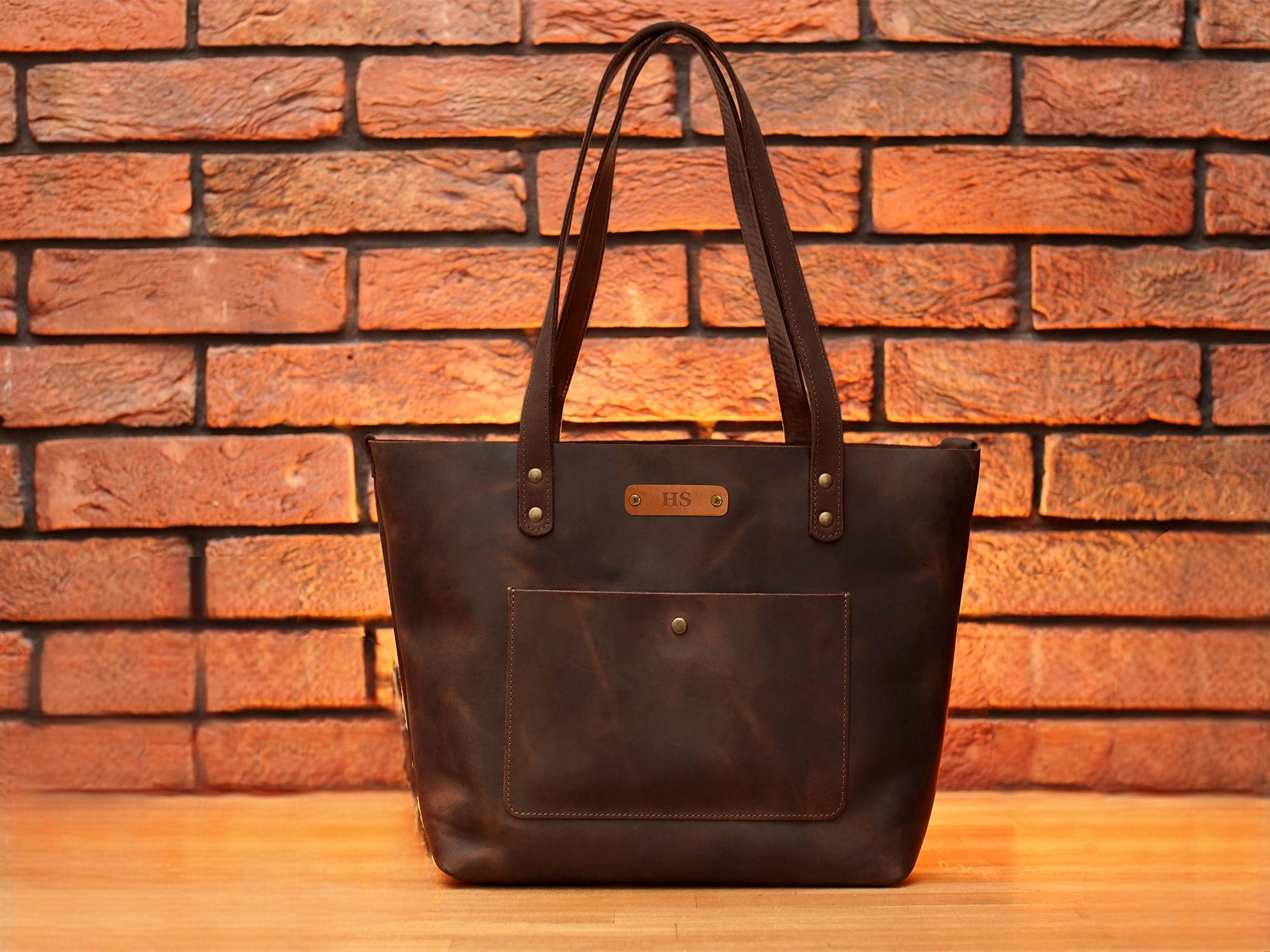 Сумка Tote Crazy однотонна з блискавкою L Темно-коричневий (376)