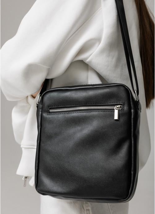 Женская сумка-мессенджер Sambag через плечо из натуральной кожи Черный (1005019723)