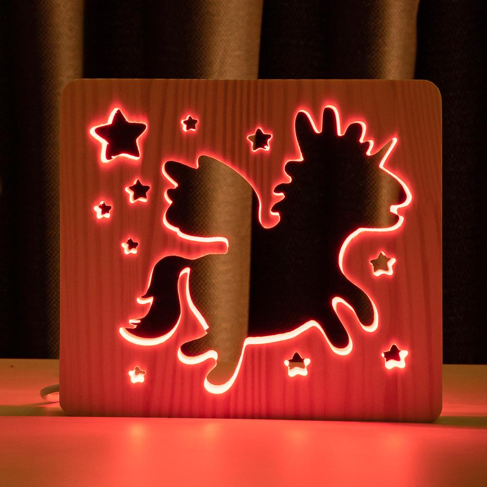 Ночник из дерева ArtEco Light LED RGB Очаровательный единорог с пультом (1020387)