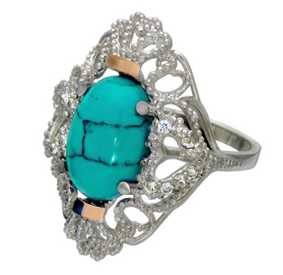 Серебряное кольцо с золотыми накладками Джамала бирюза 17,5 (033к.03-4) Серебряное кольцо с золотыми накладками Джамала бирюза 17,5 (033к.03-4)