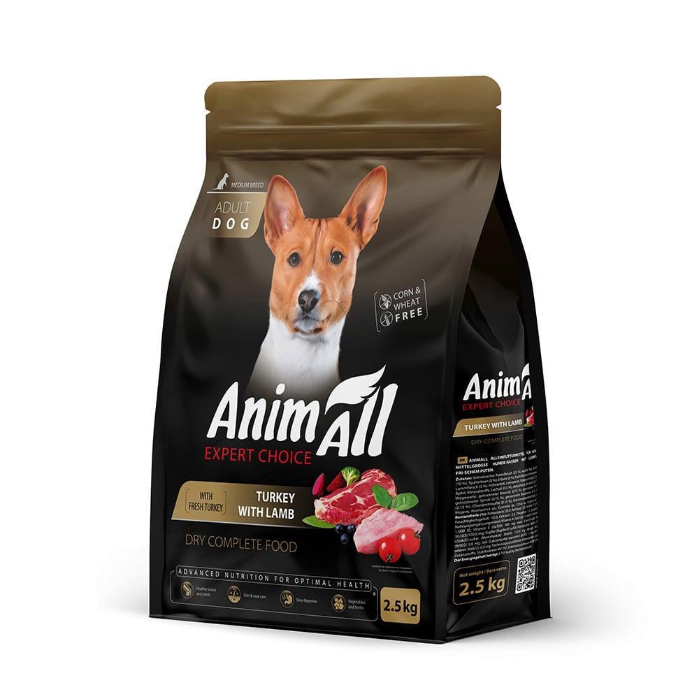 Корм для собак середніх порід сухий AnimAll зі свіжою індичкою та ягням 2,5 кг - фото 1 Корм для собак середніх порід сухий AnimAll зі свіжою індичкою та ягням 2,5 кг - фото 1