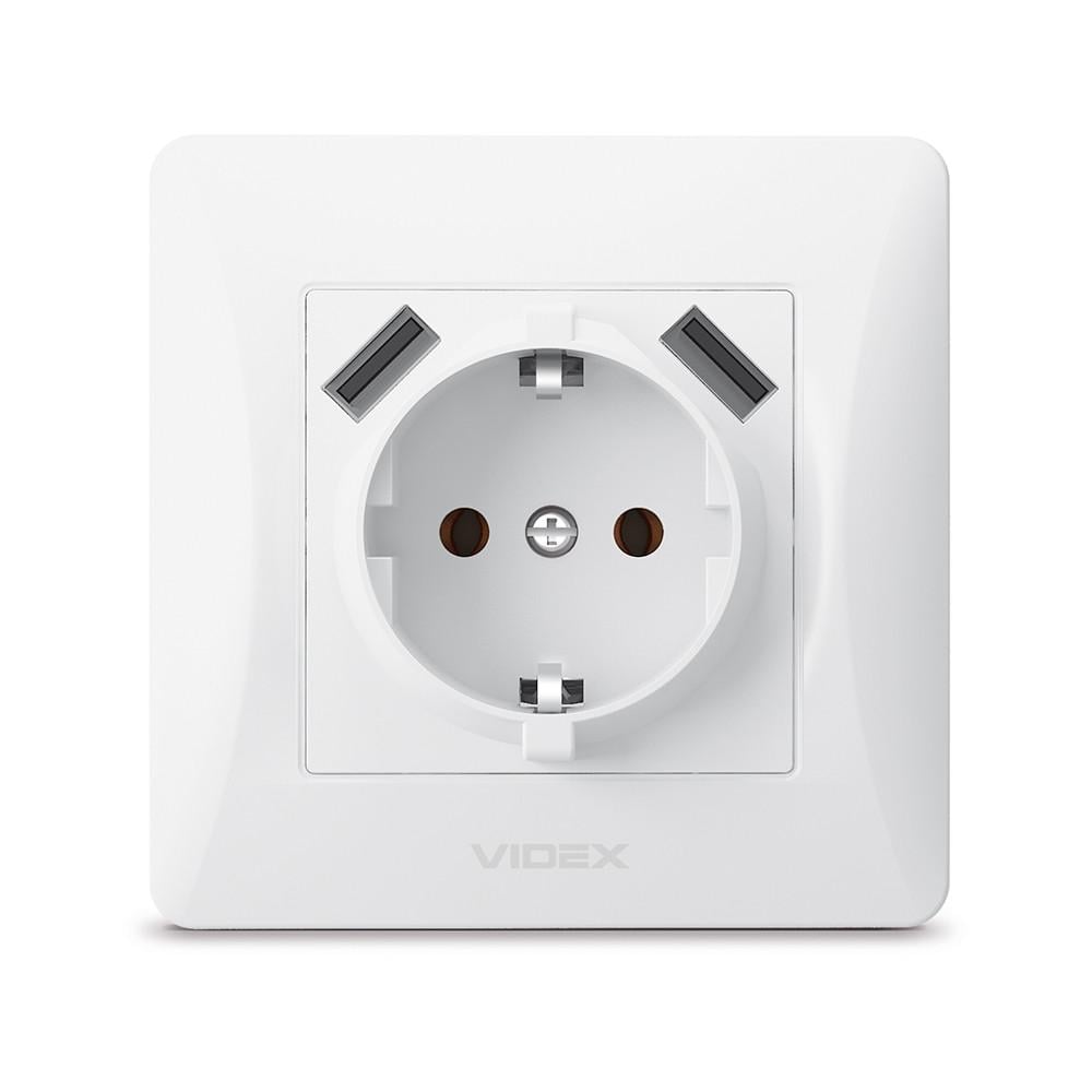 Розетка Videx Binera с заземлением и двумя USB Белый