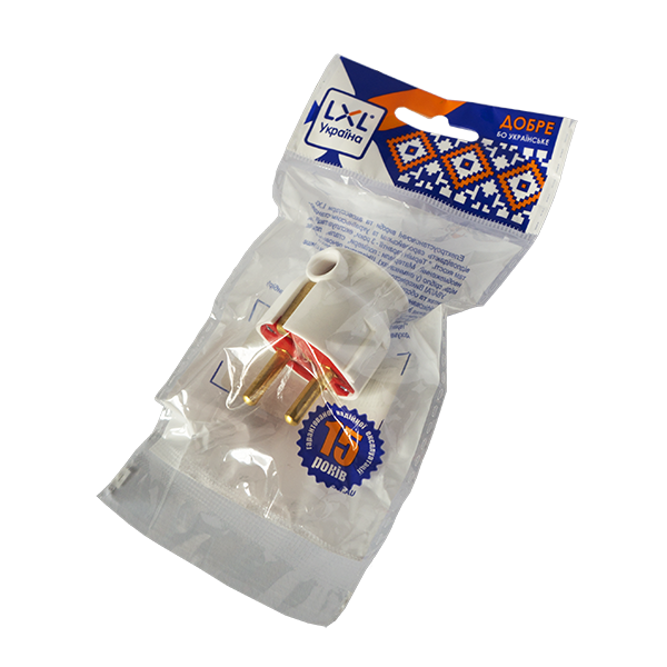 Електрозвилка кутова штепсельна LXL 325WHP із заземленням 16А Білий