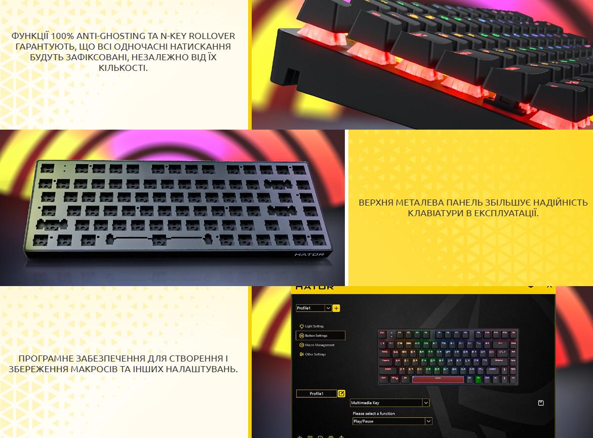 Клавіатура механічна ігрова бездротова HATOR HTK287UA Icefall Mecha TKL Wireless Rainbow Black - фото 9