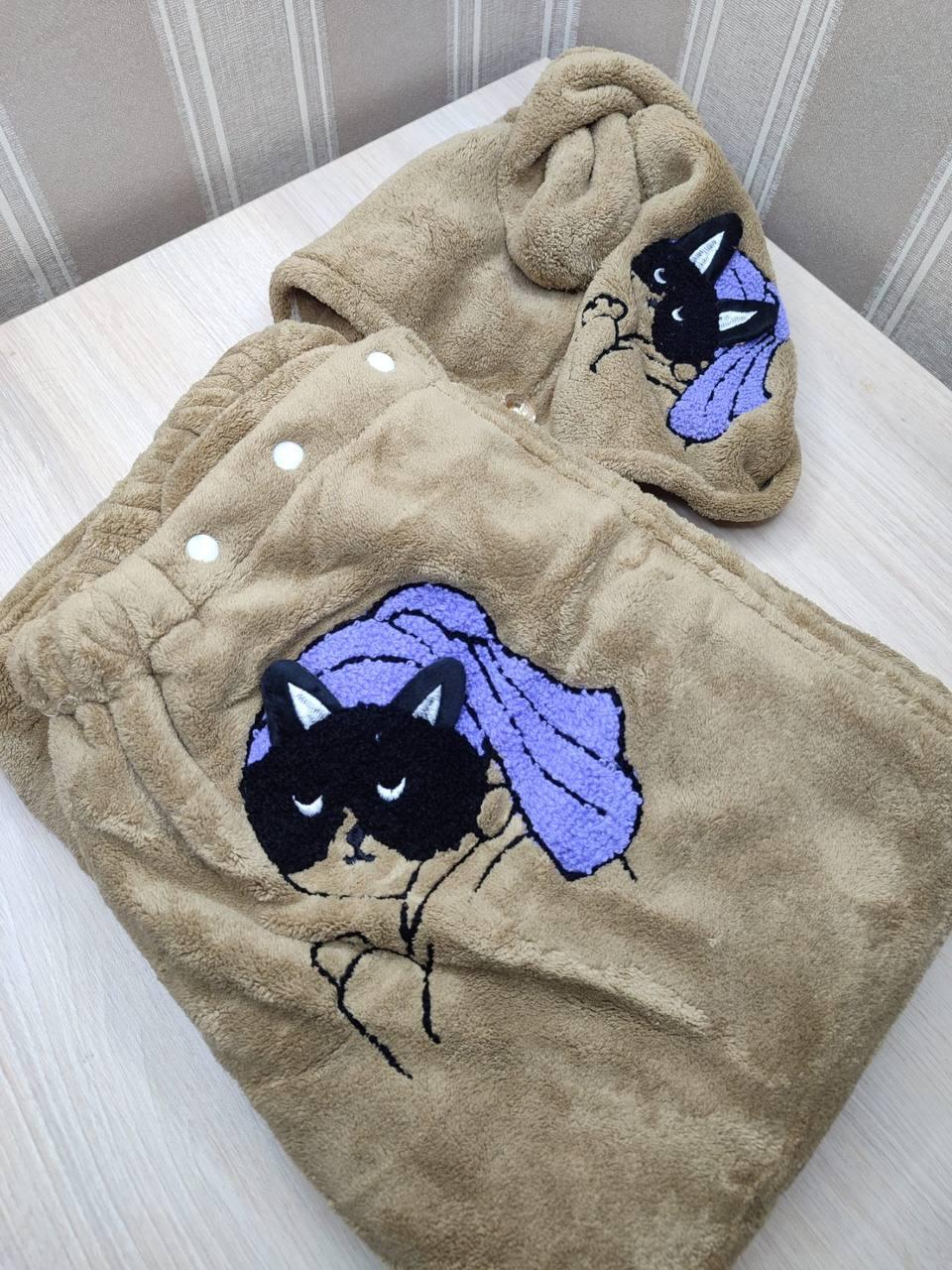 Комплект полотенец микрофибра с чалмой Бежевый (П4К-saunew-006-02)