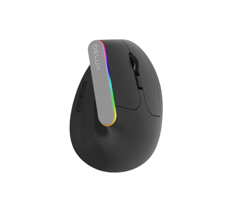 Мышь вертикальная Delux M618C RGB беспроводная с подсветкой Black