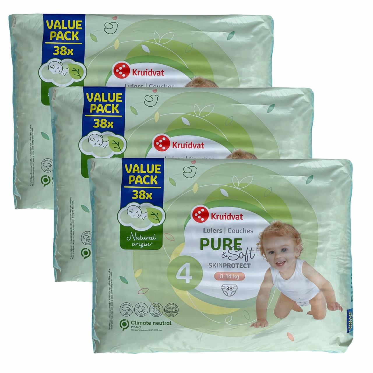 Підгузки дитячі Kruidvat Pure & Soft 4 8-14 кг 114 шт. (2172978353)