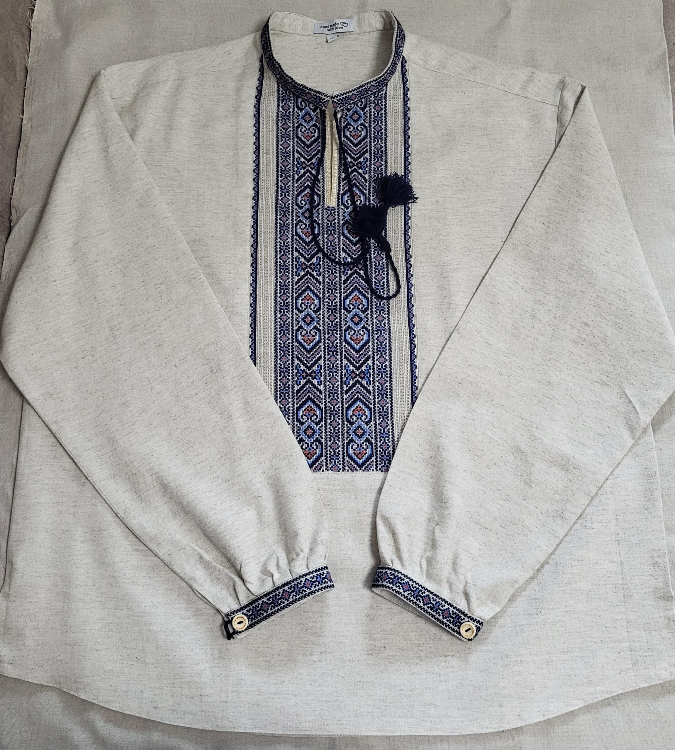 Мужская вышиванка ручной работы на домотканом полотне вышитые вставки 3XL (58) - фото 2