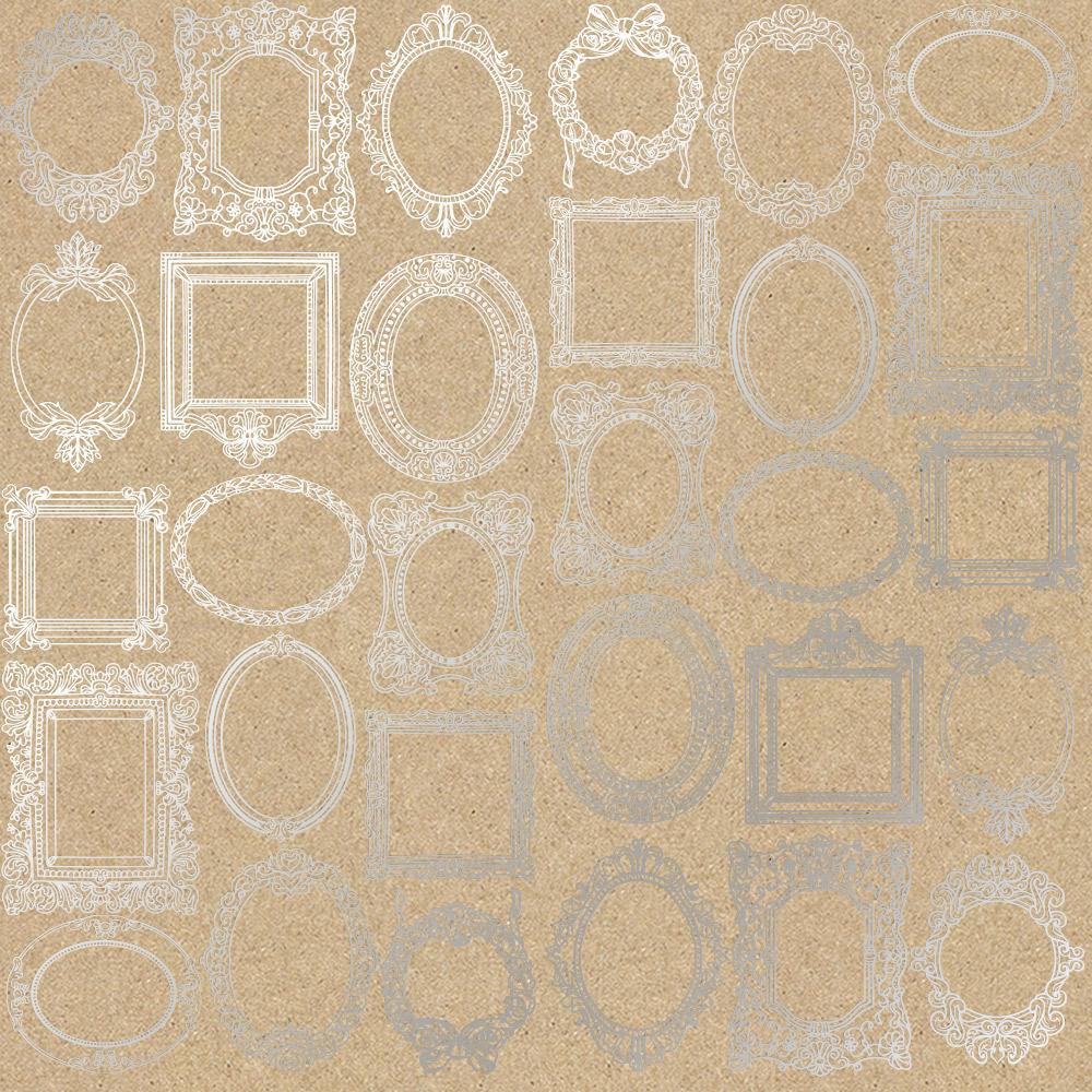 Лист бумаги односторонний Silver Frames с серебряным тиснением 30,5х30,5 см Kraft