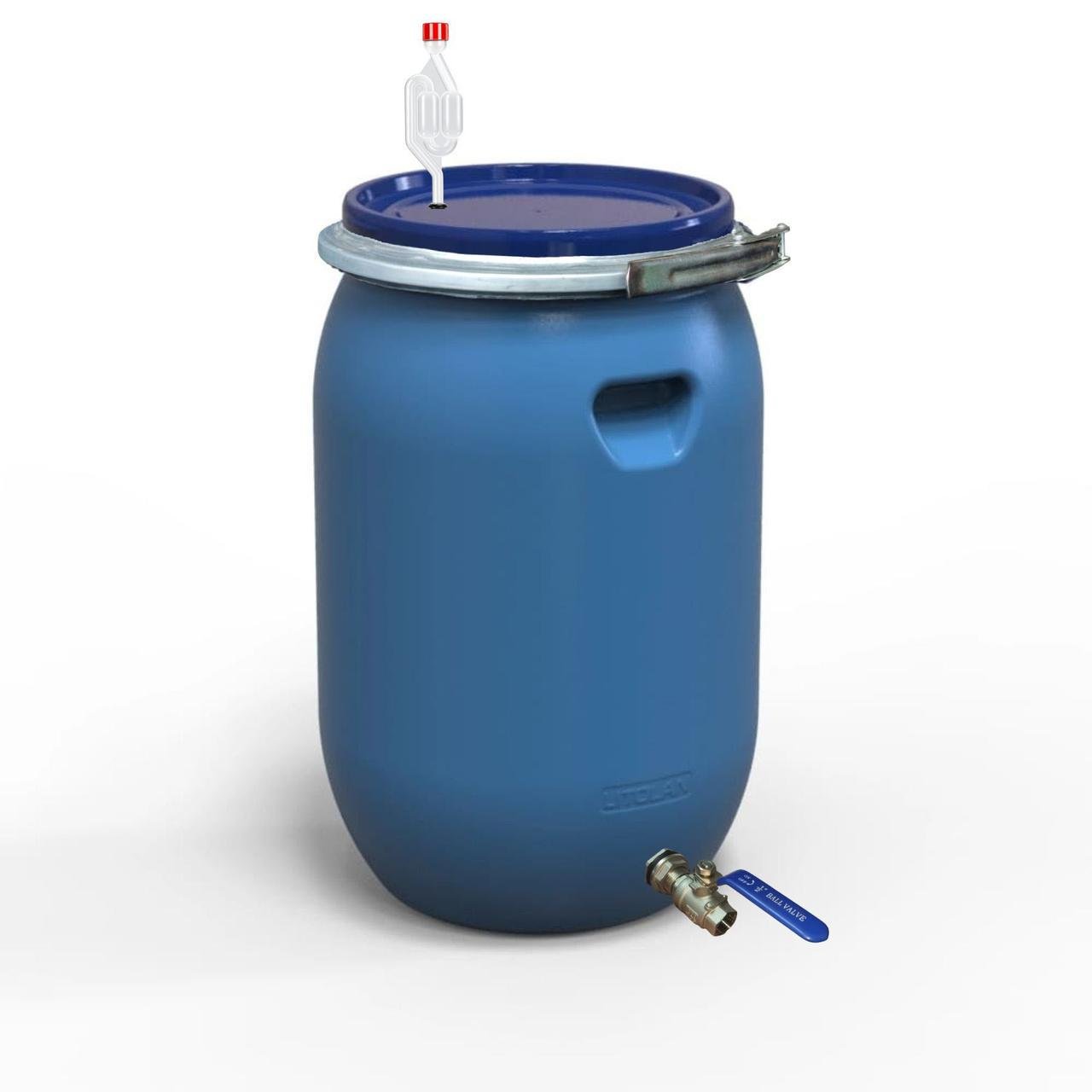 Бочка для брожения с гидрозатвором S металлическим хомутом и краном 1/2" из нержавеющей стали AISI 304 65 л (29633М) - фото 1