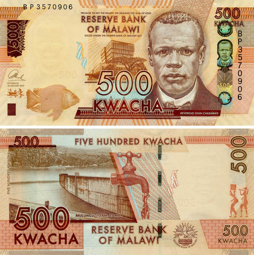 Коллекционная банкнота Малави 500 квача 2017 UNC P66b (Б18133)