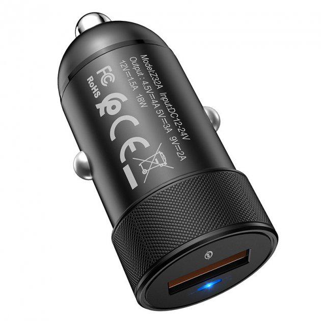 Автомобильное зарядное устройство Hoco Z32 Speed Up Quick Charge 3,0 USB Type-A Черный - фото 2