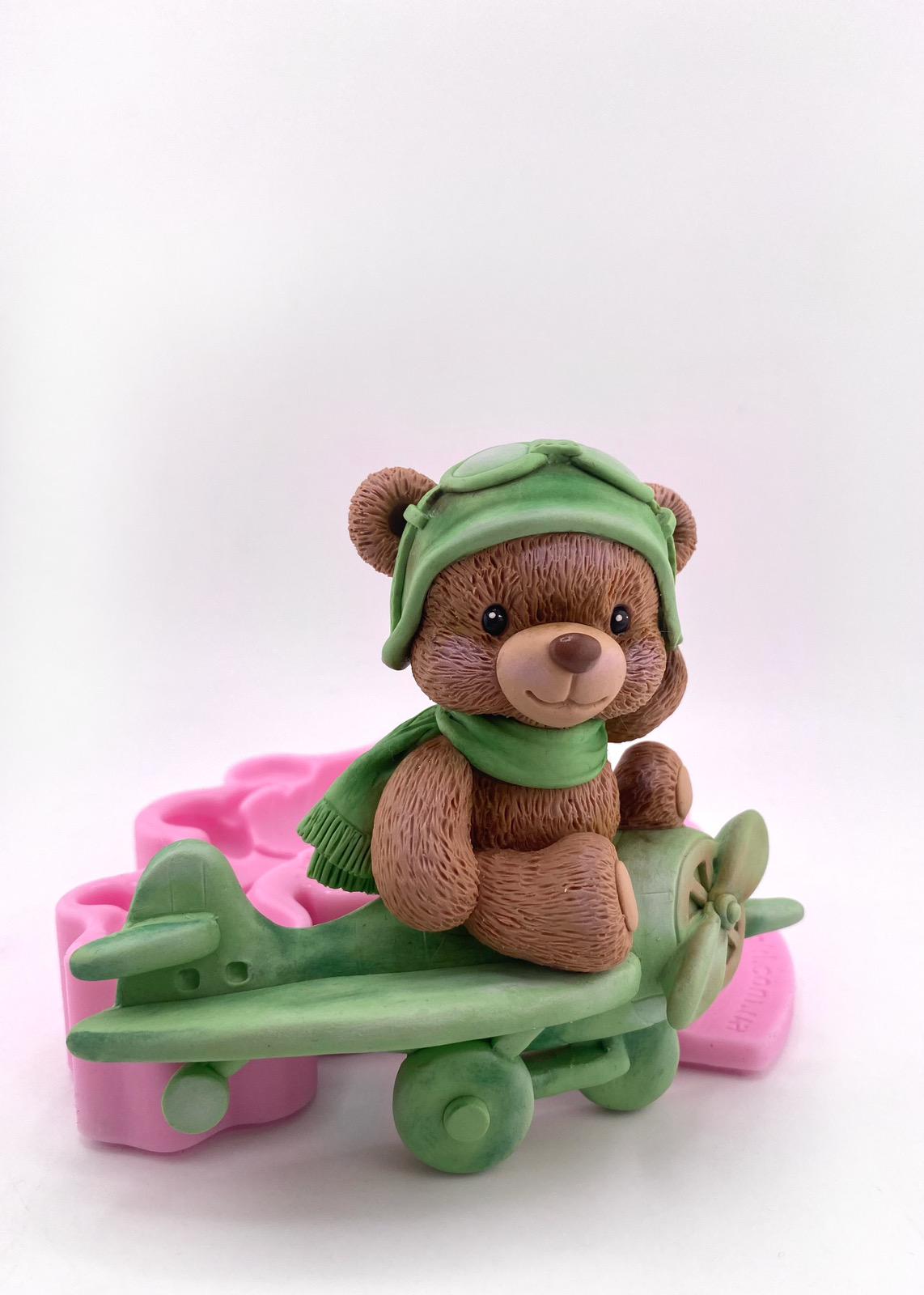 Молд силиконовый Мишка на самолетике 2д