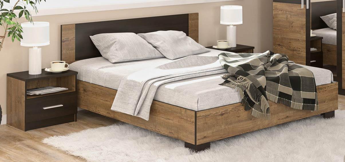 Кровать Мебель Сервис Вероника с ламелями и 2 тумбочками 160х200 см Дуб април/Венге темный (6620011)