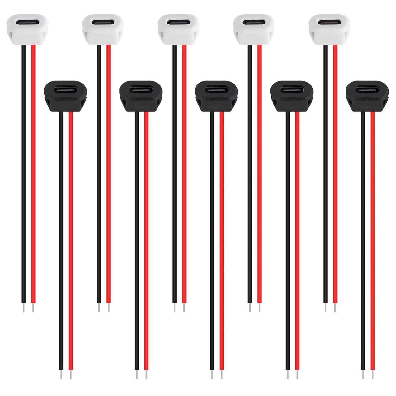 Роз'єм-конектор USB Type C мама 2 pin з проводами врізні 5 В 3 А C 10 шт. Білий/Чорний (1721)