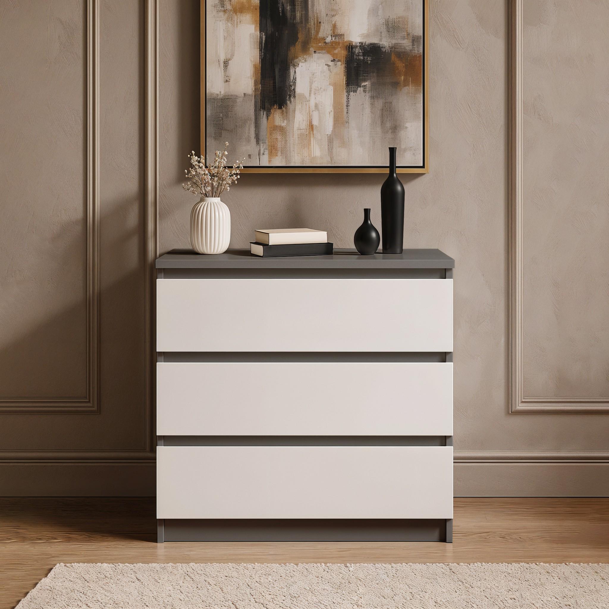 Комод на 3 ящика без ручек FT-214 800х400х755 мм Антрацит/Белый - фото 1