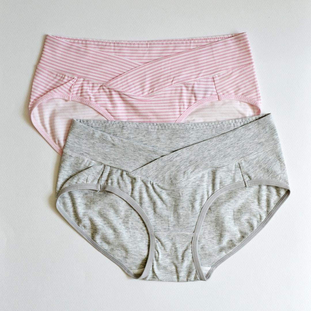 Набор трусиков для беременных р. М 2 шт Серый/Розовый в полоску (002-001004)