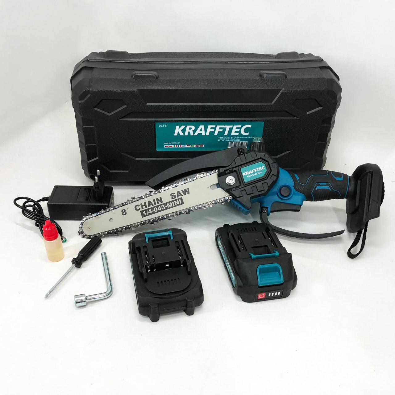 Пила мини аккумуляторная цепная Krafftec 36V 4 Ач 2 аккумулятора с индикатором заряда в кейсе 20 см - фото 7 Пила мини аккумуляторная цепная Krafftec 36V 4 Ач 2 аккумулятора с индикатором заряда в кейсе 20 см - фото 7